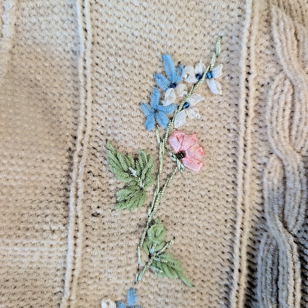 Carolyn Taylor Cardigan Sweater XL Beige Floral Long Cottage Cozy Egypt Jacket - Picture 8 of 8